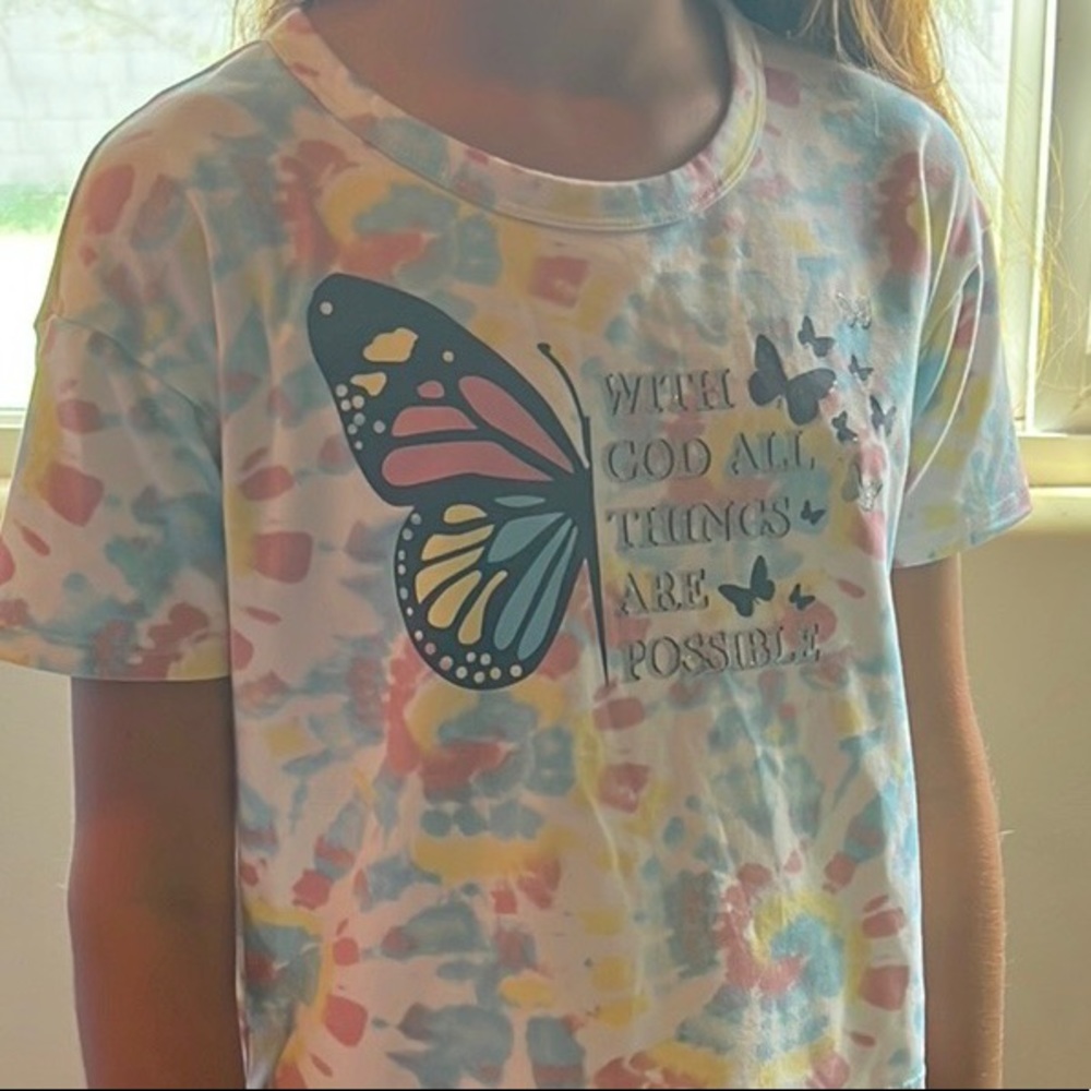 “With god all things are possible” shirt pastel tie dye crop top for kids size S